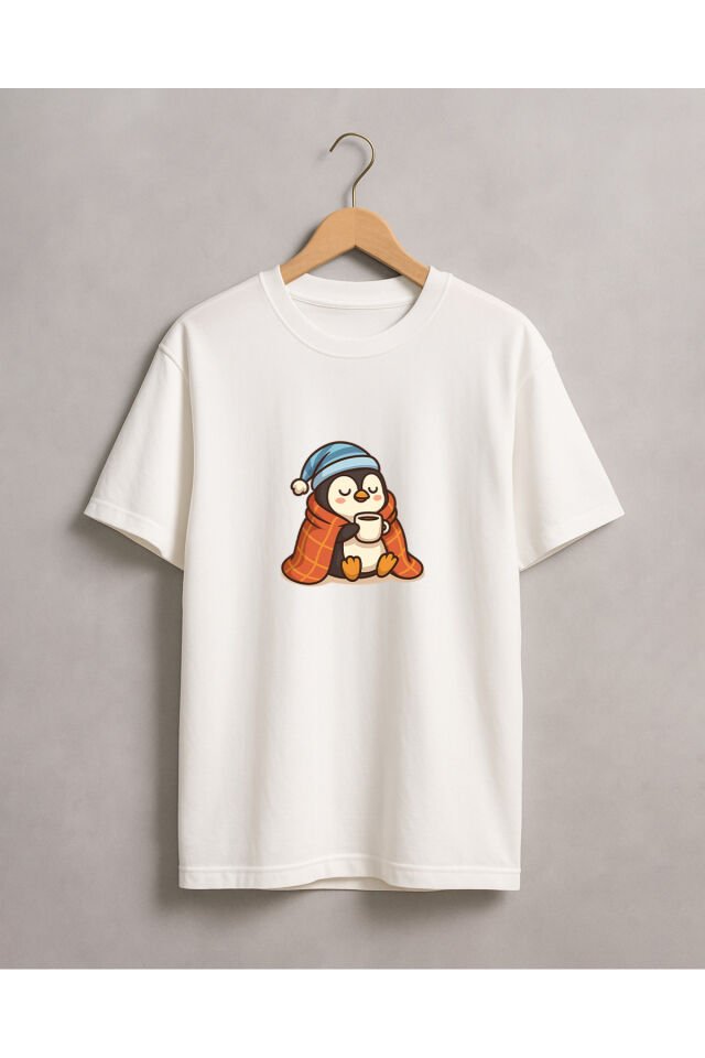 Tişört Unisex Çocuk (Penguen) Erkek Beyaz - S