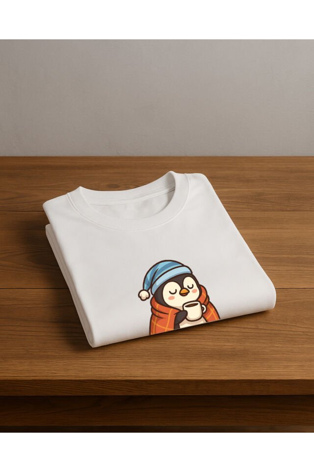 Tişört Unisex Çocuk (Penguen) Erkek Beyaz - S