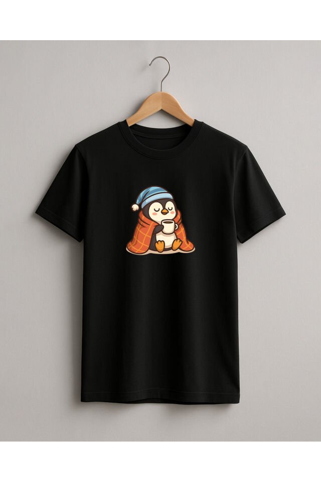 Tişört Unisex Çocuk (Penguen) Kiz Si̇yah - 4-5 Yaş