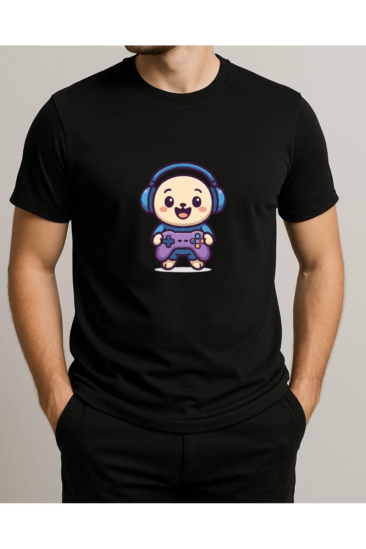 Tişört Unisex (Oyun Kolu) Erkek Si̇yah - M