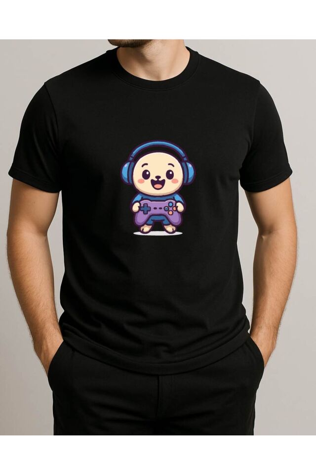 Tişört Unisex (Oyun Kolu) Erkek Si̇yah - 10-11 Yaş
