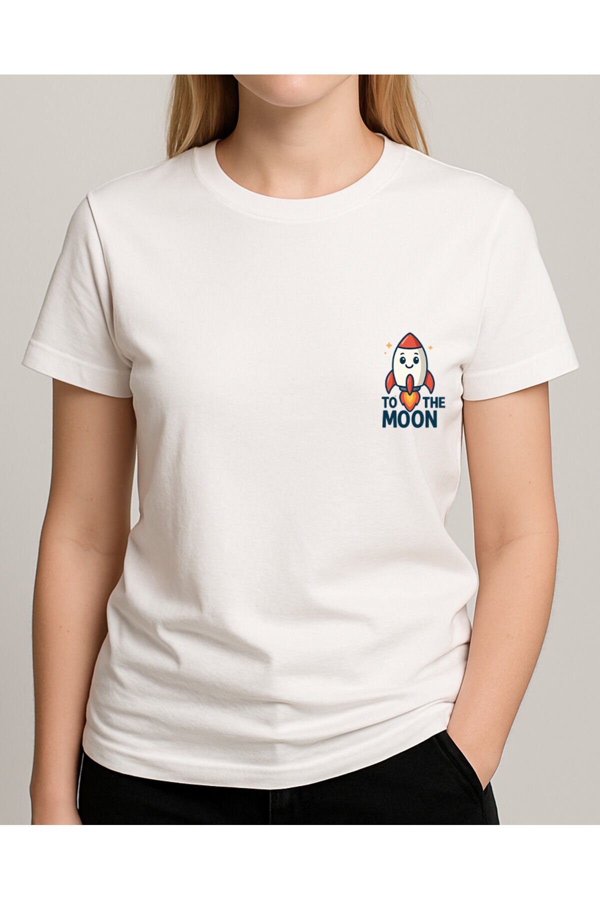 Tişört Unisex (Roket) Kadin Beyaz - L