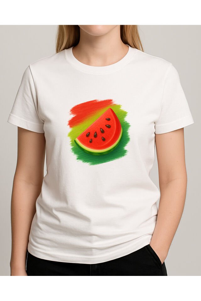 Tişört Unisex (Karpuz) Beyaz - 2XL