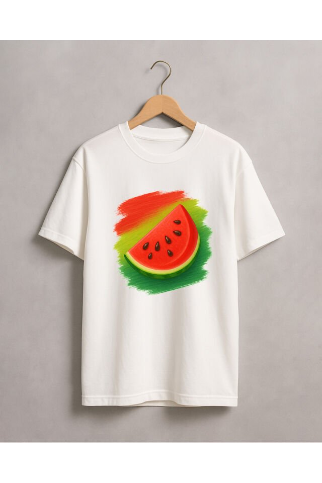 Tişört Unisex (Karpuz) Beyaz - M