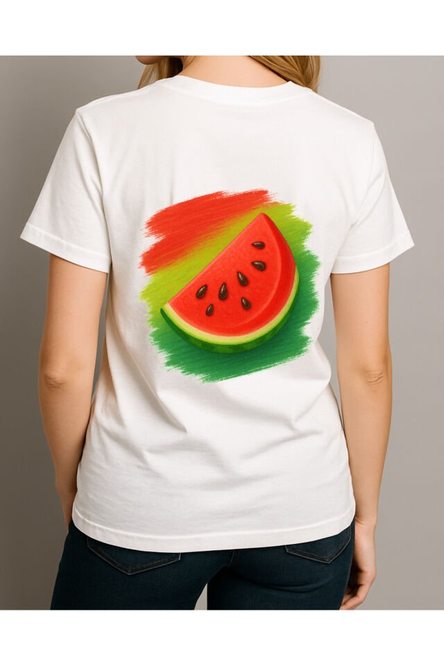 Tişört Unisex (Karpuz) Beyaz - S