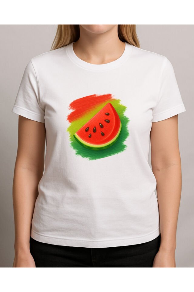 Tişört Unisex (Karpuz) Beyaz - L