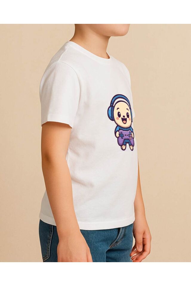 Tişört Unisex Çocuk (Oyun Kolu) Erkek Beyaz - 4-5 Yaş