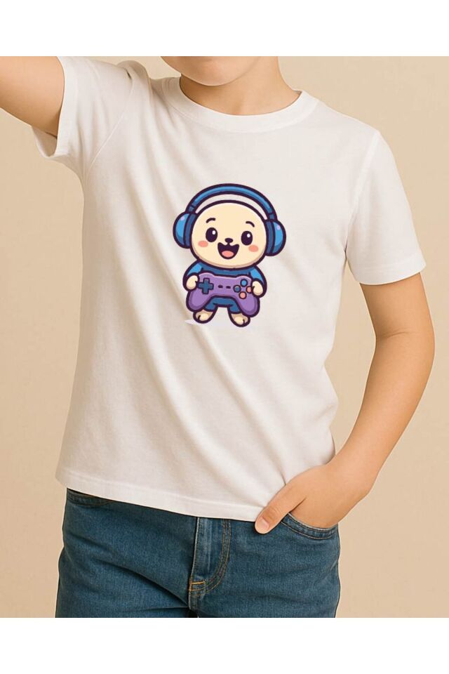 Tişört Unisex Çocuk (Oyun Kolu) Erkek Beyaz - 4-5 Yaş