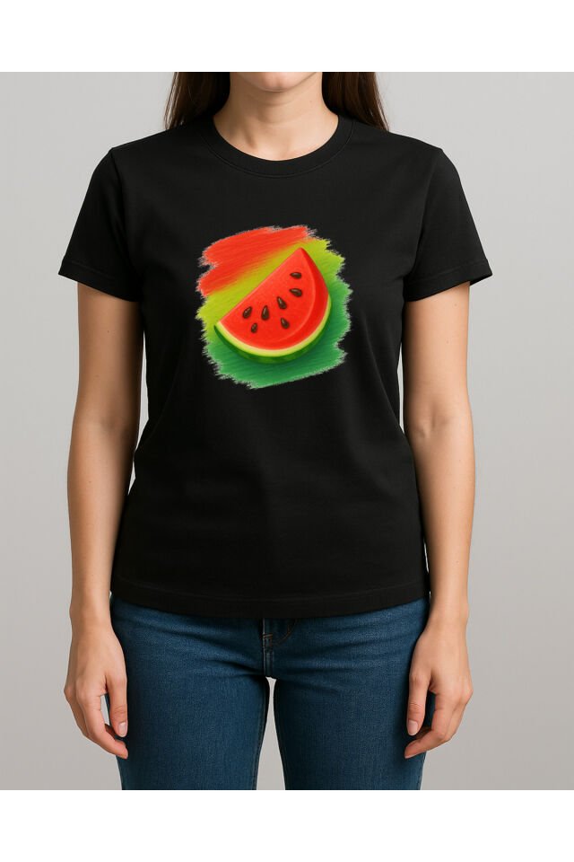 Tişört Unisex (Karpuz) Siyah - L