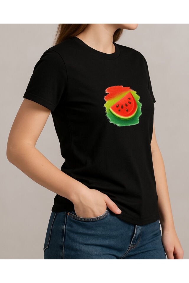 Tişört Unisex (Karpuz) Siyah - 2XL