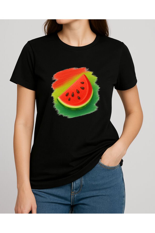 Tişört Unisex (Karpuz) Siyah - XL