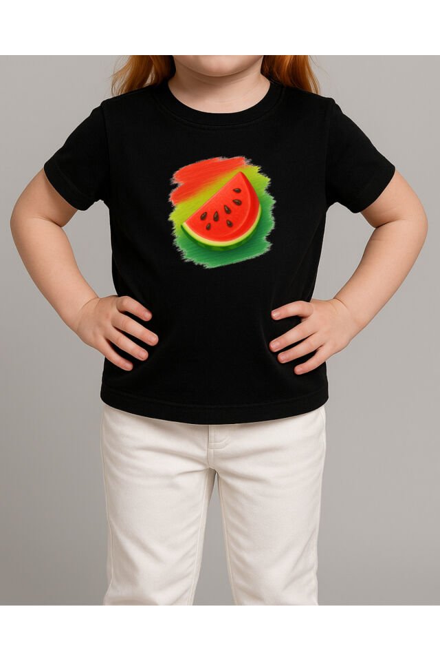 Tişört Unisex Çocuk (Karpuz) Siyah - 10-11 Yaş