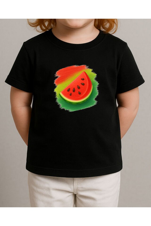 Tişört Unisex Çocuk (Karpuz) Siyah - 4-5 Yaş