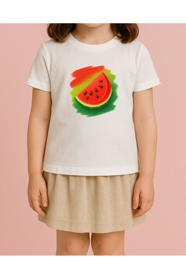Tişört Unisex Çocuk (Karpuz) Beyaz - 10-11 Yaş