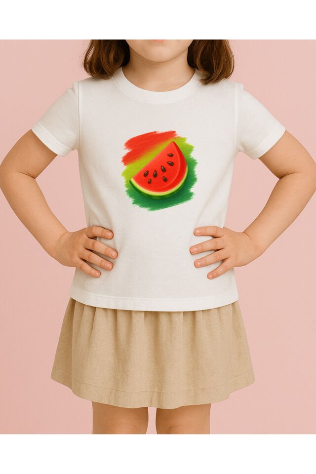 Tişört Unisex Çocuk (Karpuz) Beyaz - 10-11 Yaş