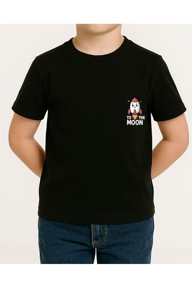 Tişört Unisex Çocuk (Roket) Erkek Si̇yah - 10-11 Yaş