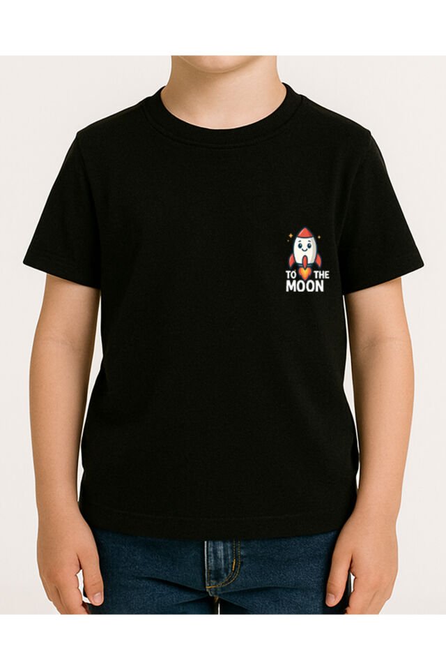 Tişört Unisex Çocuk (Roket) Erkek Si̇yah - 10-11 Yaş