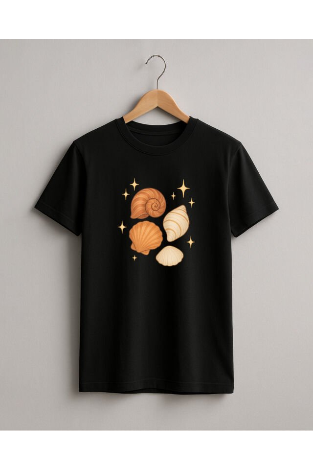 Tişört Unisex (Deniz Kabuğu Karışık) Siyah - XL