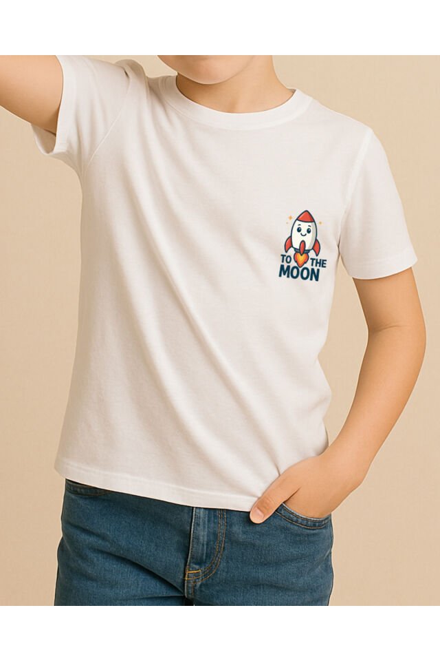 Tişört Unisex Çocuk (Roket) Erkek Beyaz - 10-11 Yaş