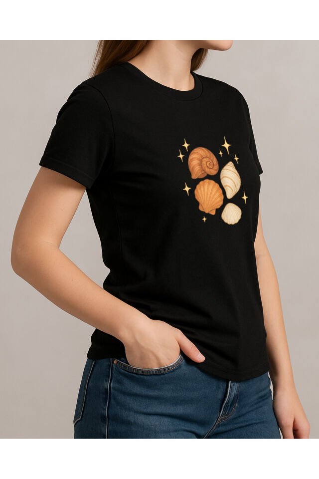Tişört Unisex (Deniz Kabuğu Karışık) Siyah - L