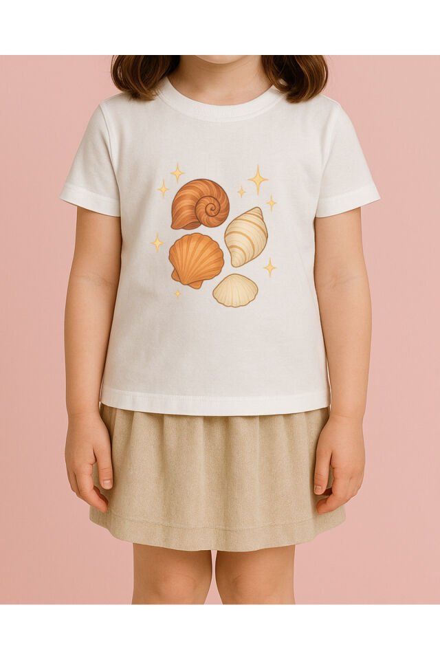 Tişört Unisex Çocuk (Deniz Kabuğu Karışık) Beyaz - 4-5 Yaş