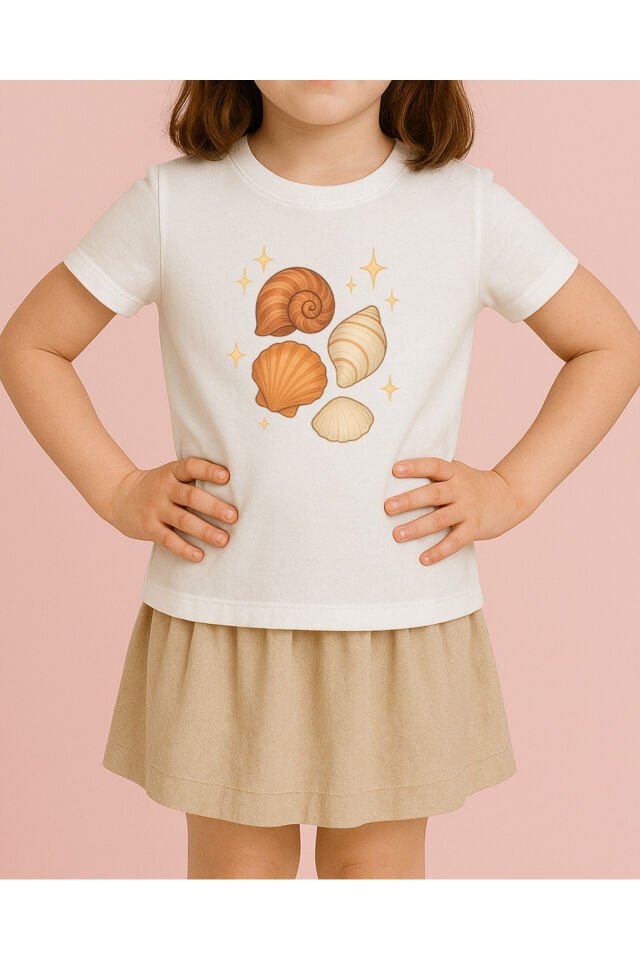 Tişört Unisex Çocuk (Deniz Kabuğu Karışık) Beyaz - 4-5 Yaş