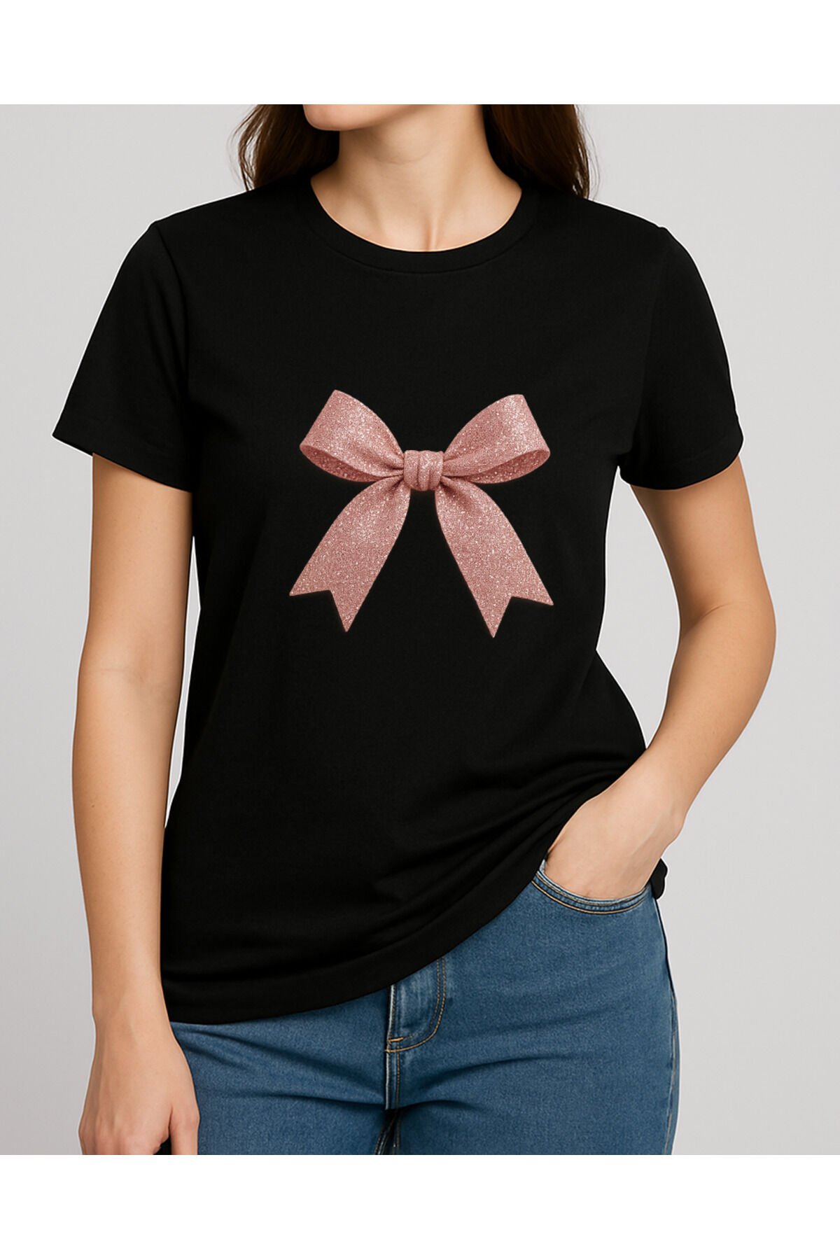 Tişört Unisex (Simli Kurdele) Kadin Si̇yah - XL