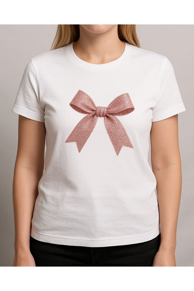 Tişört Unisex (Simli Kurdele) Kadin Beyaz - L
