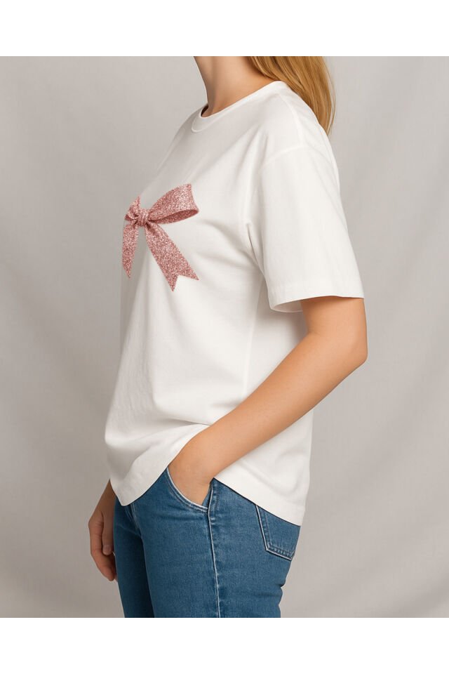 Tişört Unisex (Simli Kurdele) Kadin Beyaz - S