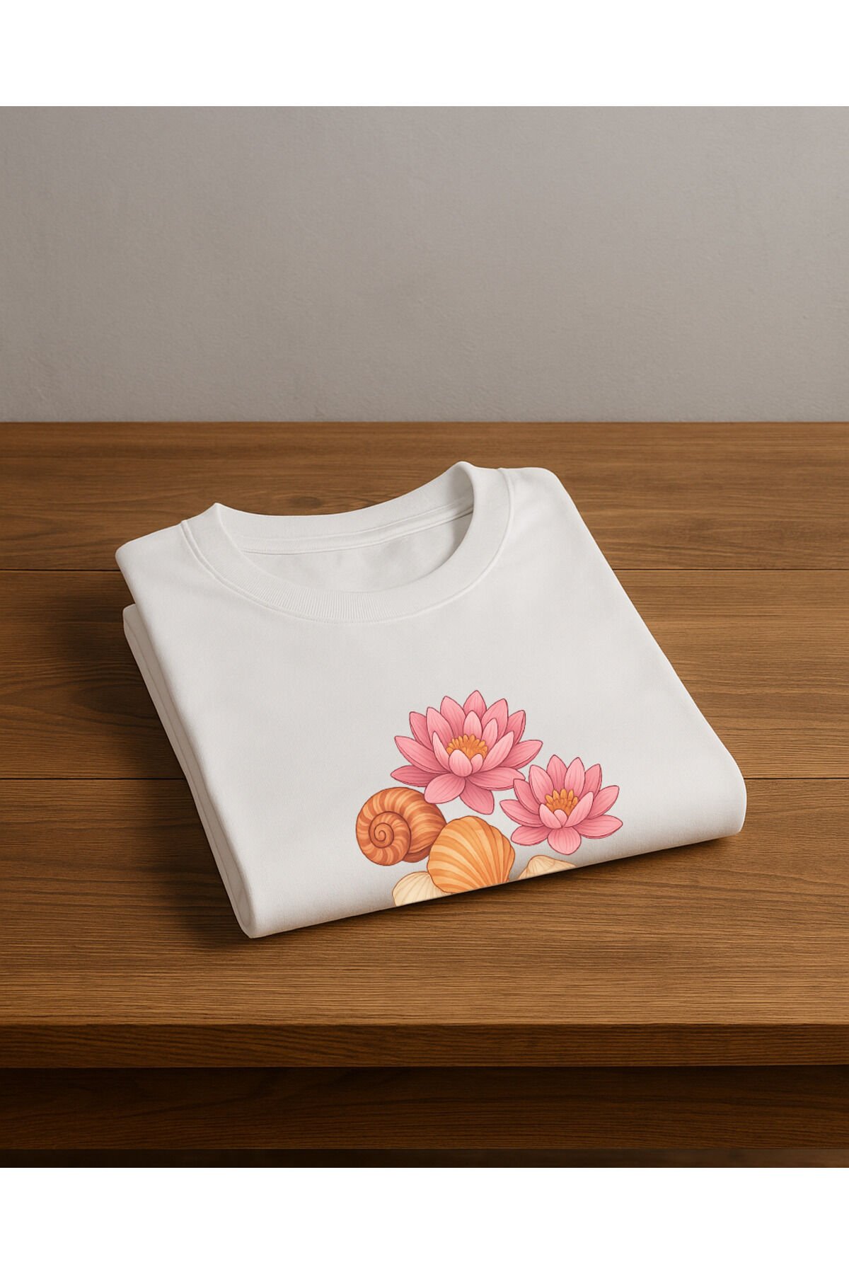 Tişört Unisex (Lotus Çiçeği Deniz Kabuğu Karışık) Beyaz - M