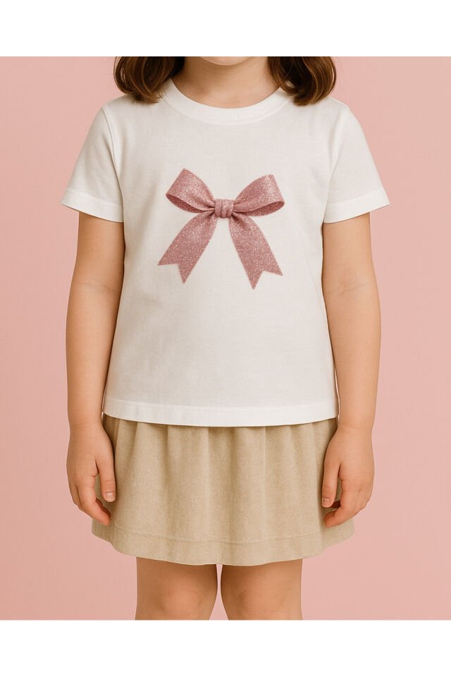 Tişört Unisex Çocuk (Simli Kurdele) Kiz Beyaz - 10-11 Yaş