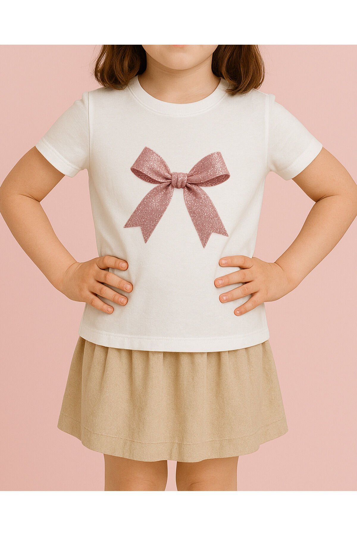 Tişört Unisex Çocuk (Simli Kurdele) Kiz Beyaz - 10-11 Yaş