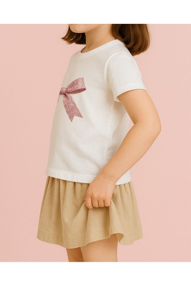 Tişört Unisex Çocuk (Simli Kurdele) Kiz Beyaz - 4-5 Yaş