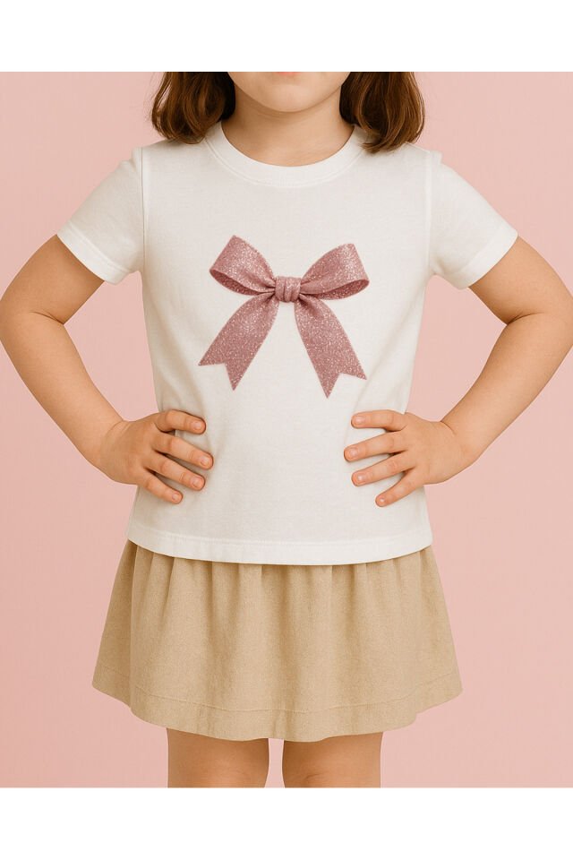 Tişört Unisex Çocuk (Simli Kurdele) Kiz Beyaz - 4-5 Yaş