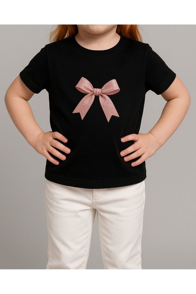 Tişört Unisex Çocuk (Simli Kurdele) Kiz Si̇yah - 4-5 Yaş