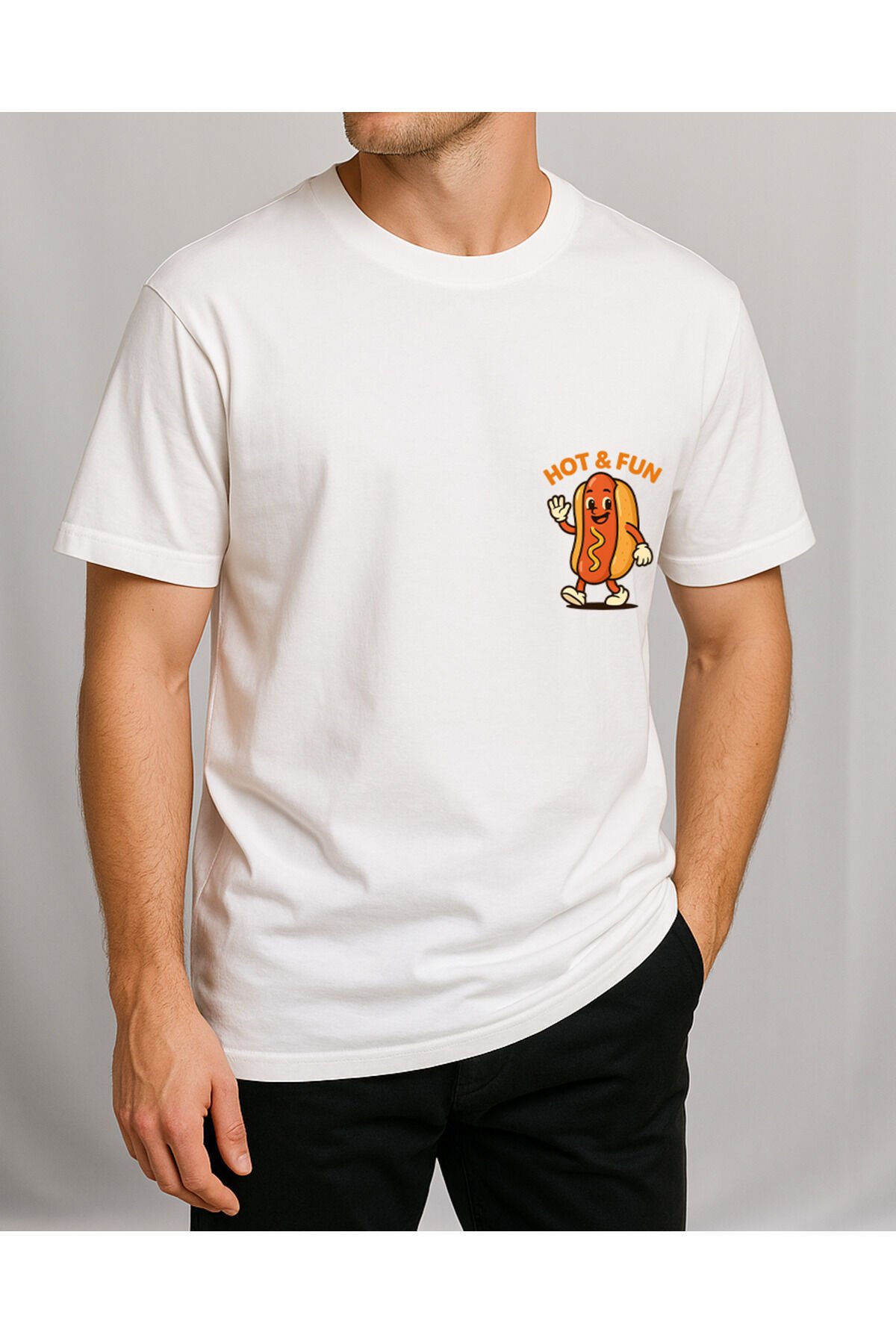 Tişört Unisex (Sosisli) Erkek Beyaz - 2XL