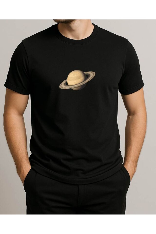 Tişört Unisex (Satürn) Erkek Si̇yah - M