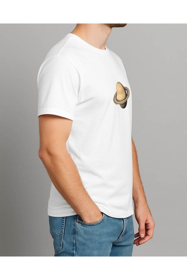 Tişört Unisex (Satürn) Erkek Beyaz - L
