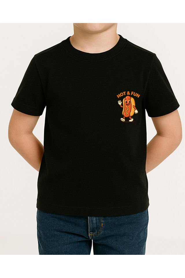 Tişört Unisex Çocuk (Sosisli) Erkek Si̇yah - 2XL