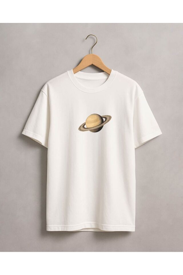 Tişört Unisex (Satürn) Erkek Beyaz - 2XL