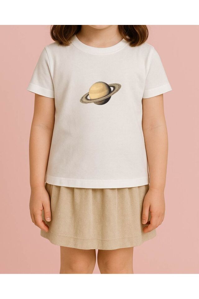 Tişört Unisex Çocuk (Satürn) Kiz Beyaz - 4-5 Yaş