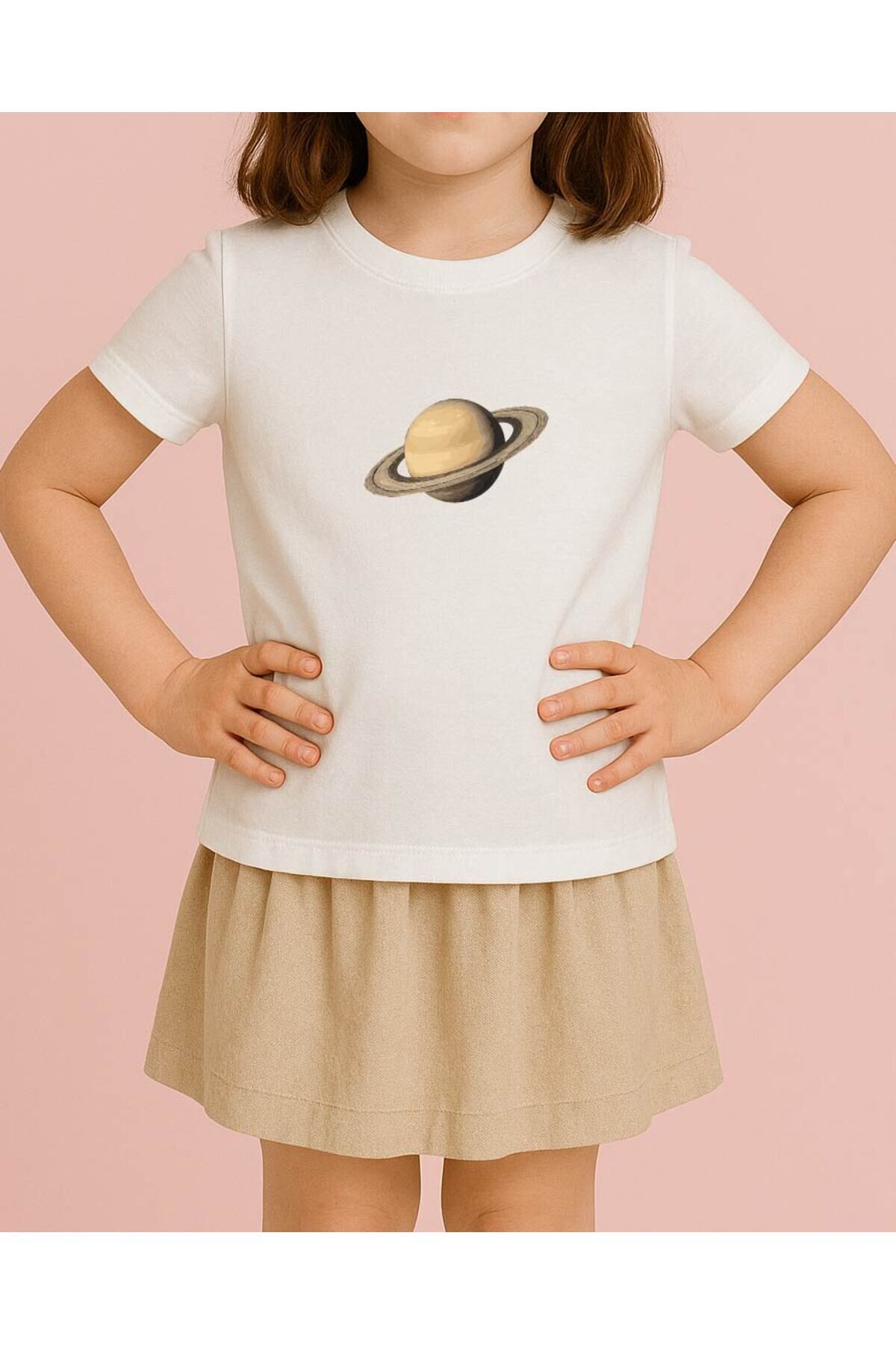 Tişört Unisex Çocuk (Satürn) Kiz Beyaz - 4-5 Yaş