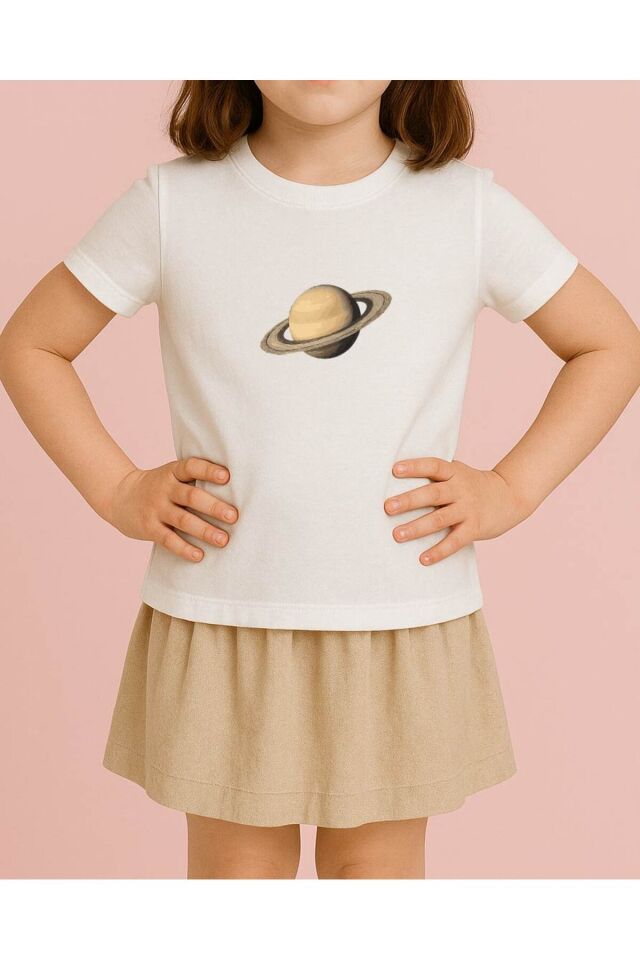 Tişört Unisex Çocuk (Satürn) Kiz Beyaz - 4-5 Yaş
