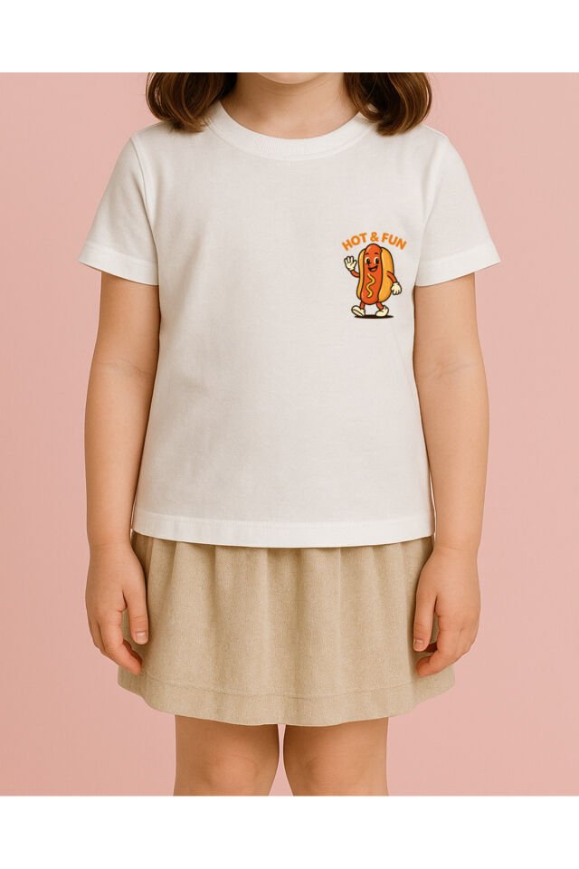Tişört Unisex Çocuk (Sosisli) Kiz Beyaz - 4-5 Yaş
