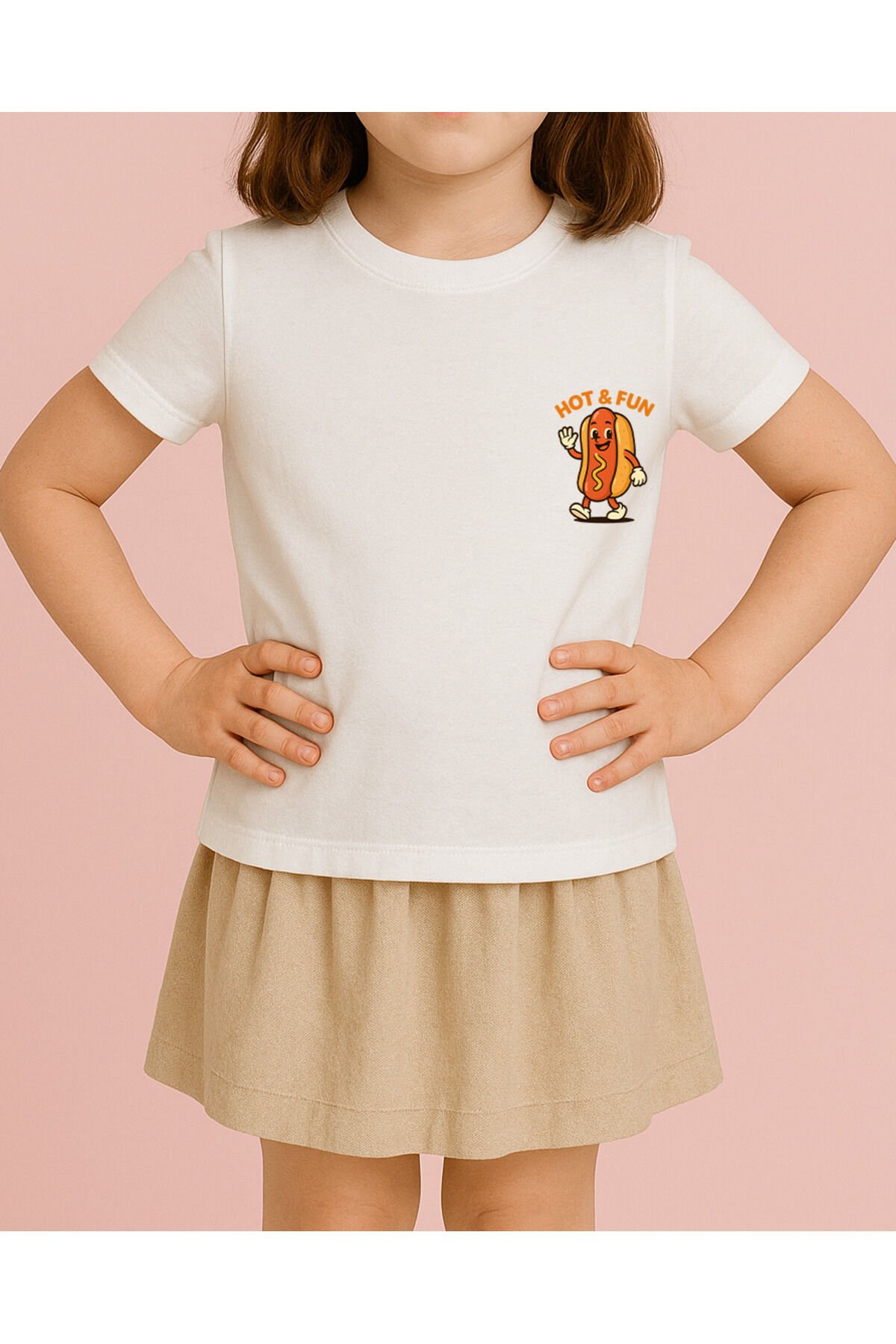 Tişört Unisex Çocuk (Sosisli) Kiz Beyaz - 4-5 Yaş