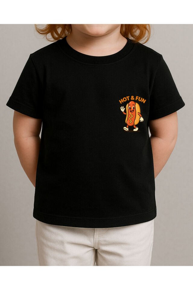 Tişört Unisex Çocuk (Sosisli) Kiz Si̇yah - 4-5 Yaş