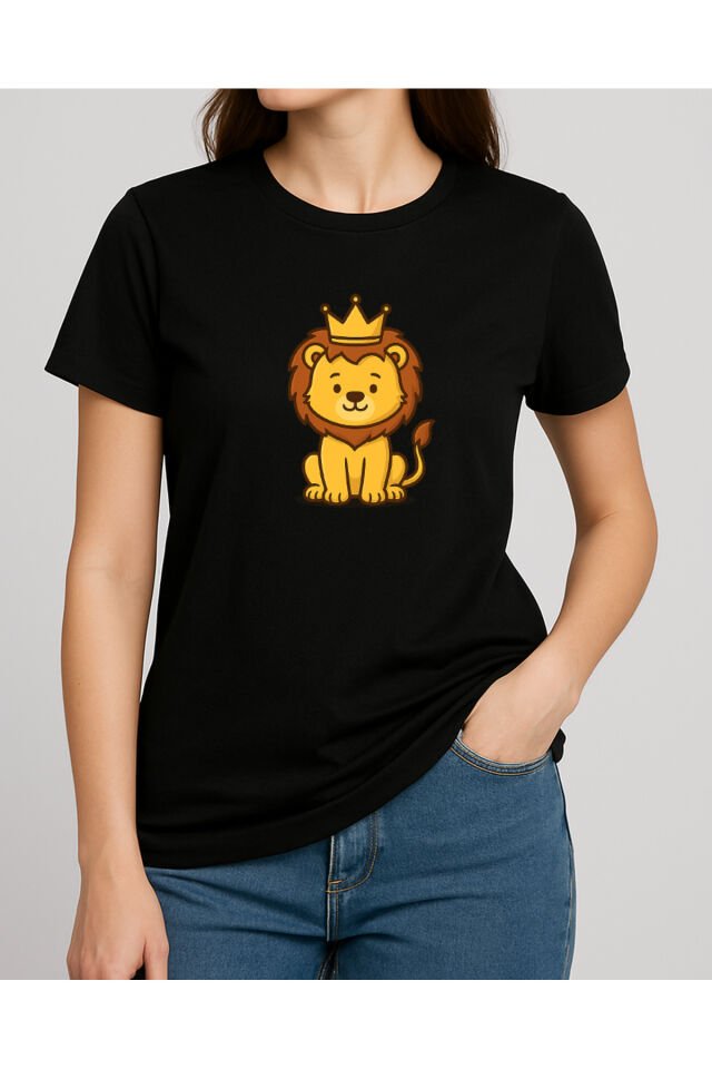 Tişört Unisex (Aslan) Kadin Si̇yah - M