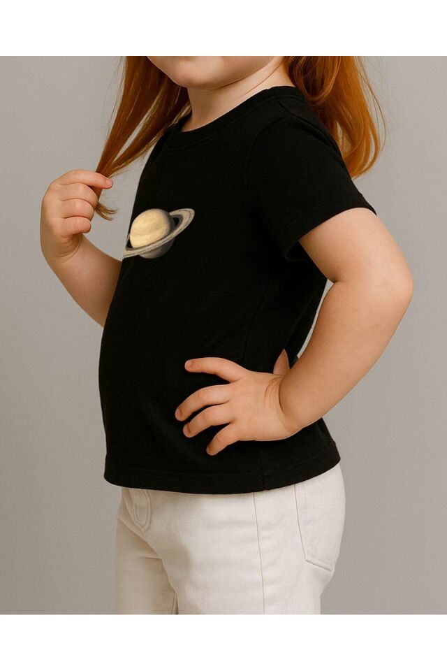 Tişört Unisex Çocuk (Satürn) Kiz Si̇yah - 4-5 Yaş