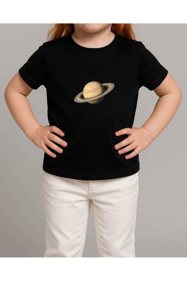Tişört Unisex Çocuk (Satürn) Kiz Si̇yah - 4-5 Yaş