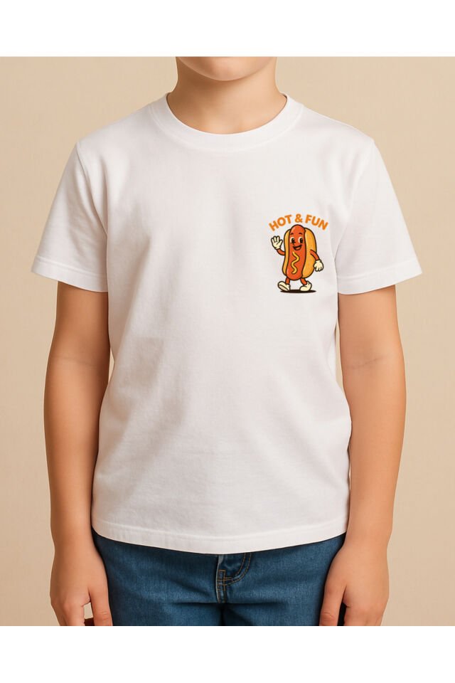 Tişört Unisex Çocuk (Sosisli) Erkek Beyaz - 10-11 Yaş